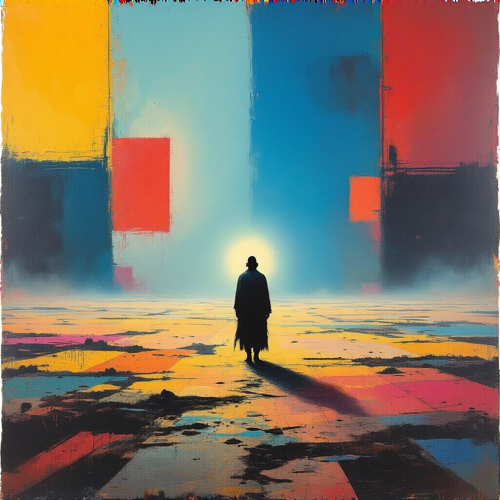 Surreal Figure in Dreamlike Abstract Landscape