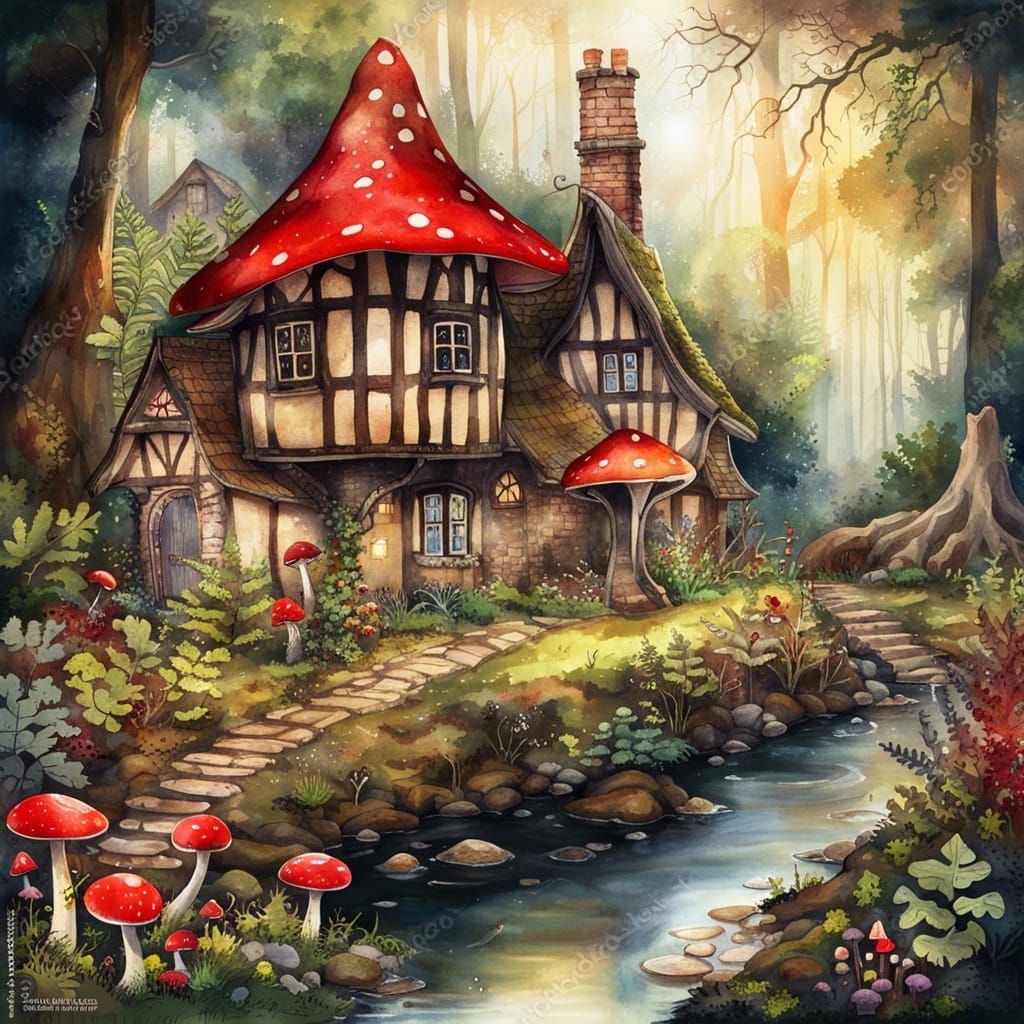 High Gothic Cottage Garden in Dark Fantasy Watercolor