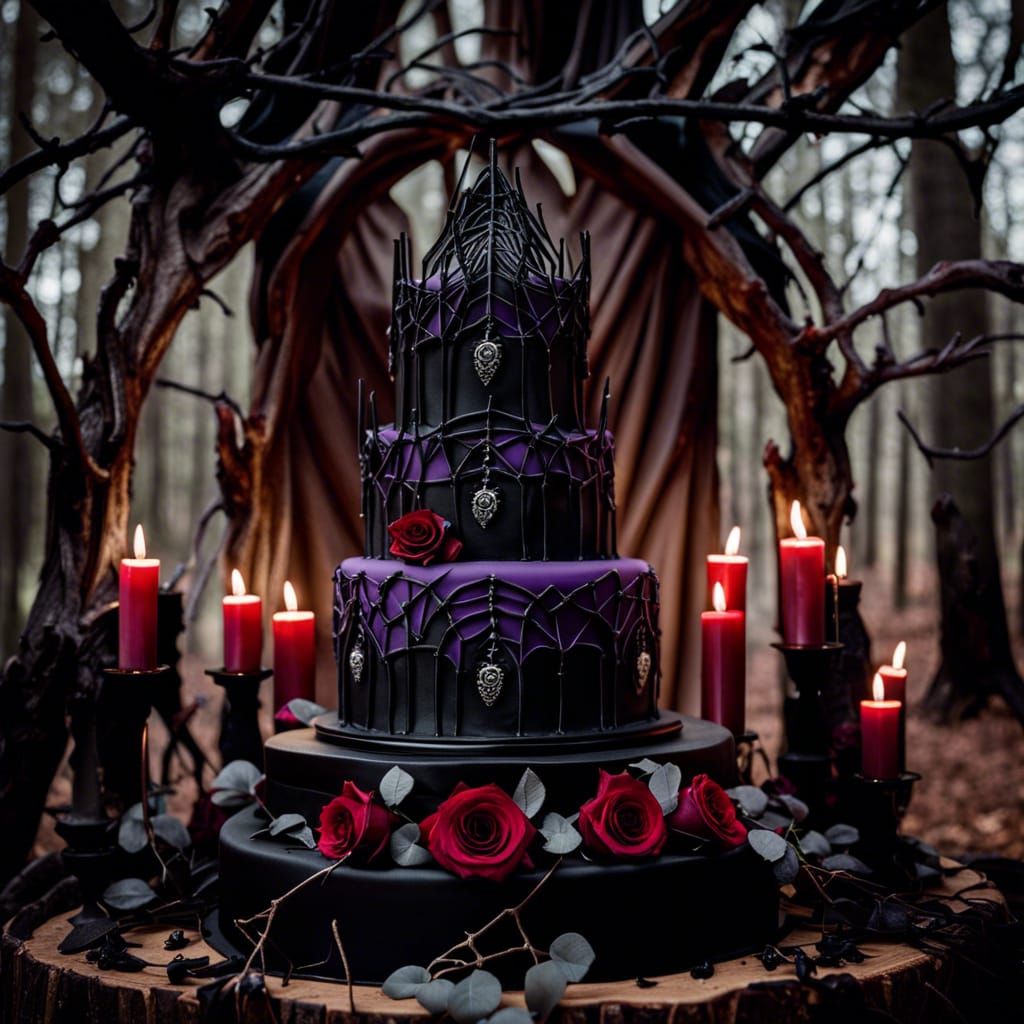The Cake for the Goth Wedding in the Woods  by @Elaine AJ