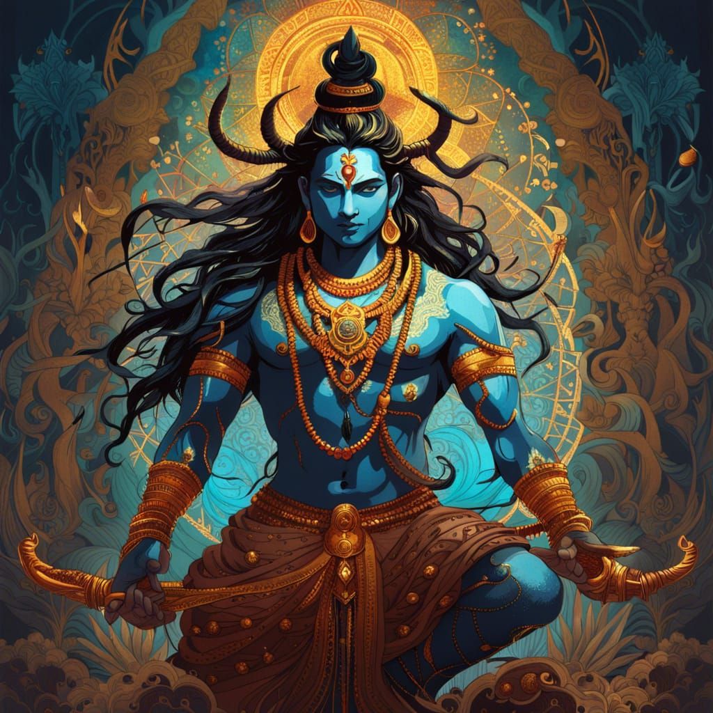 Lord Shiva Digital Painting with Luminous Colors