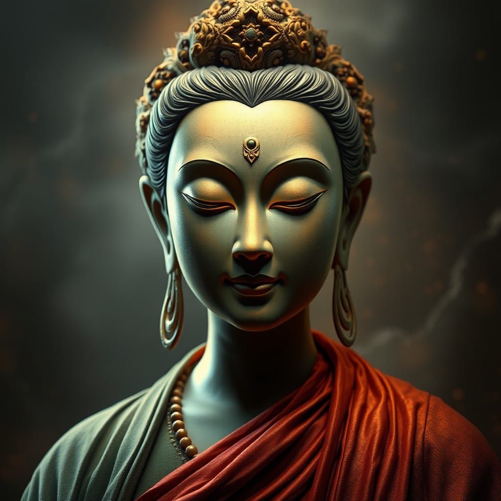 Detailed Portrait of Bodhisattva Mosa in Art Nouveau Style