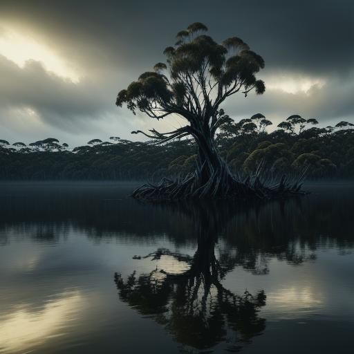 A dead tree in the swamps of tasmania