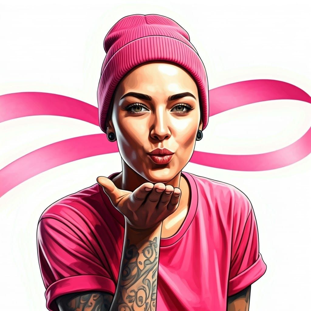Watercolor Portrait of Woman with Pink Beanie