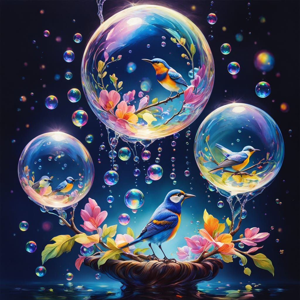 Birds in bubbles  by @Skyangel