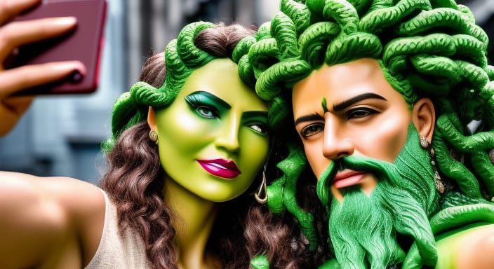 Medusa and the Green Man take a selfie 