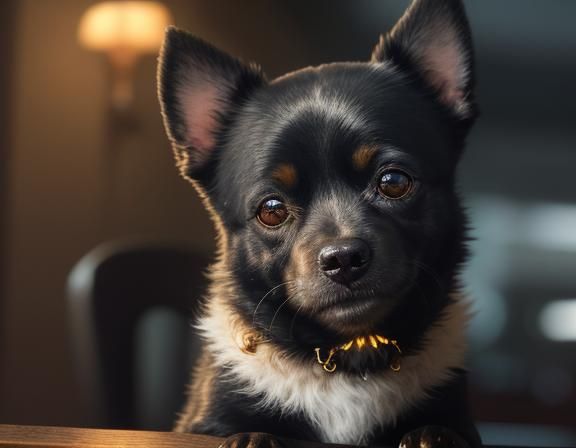 An older smiling small black dog with it's eyes closed sitti...