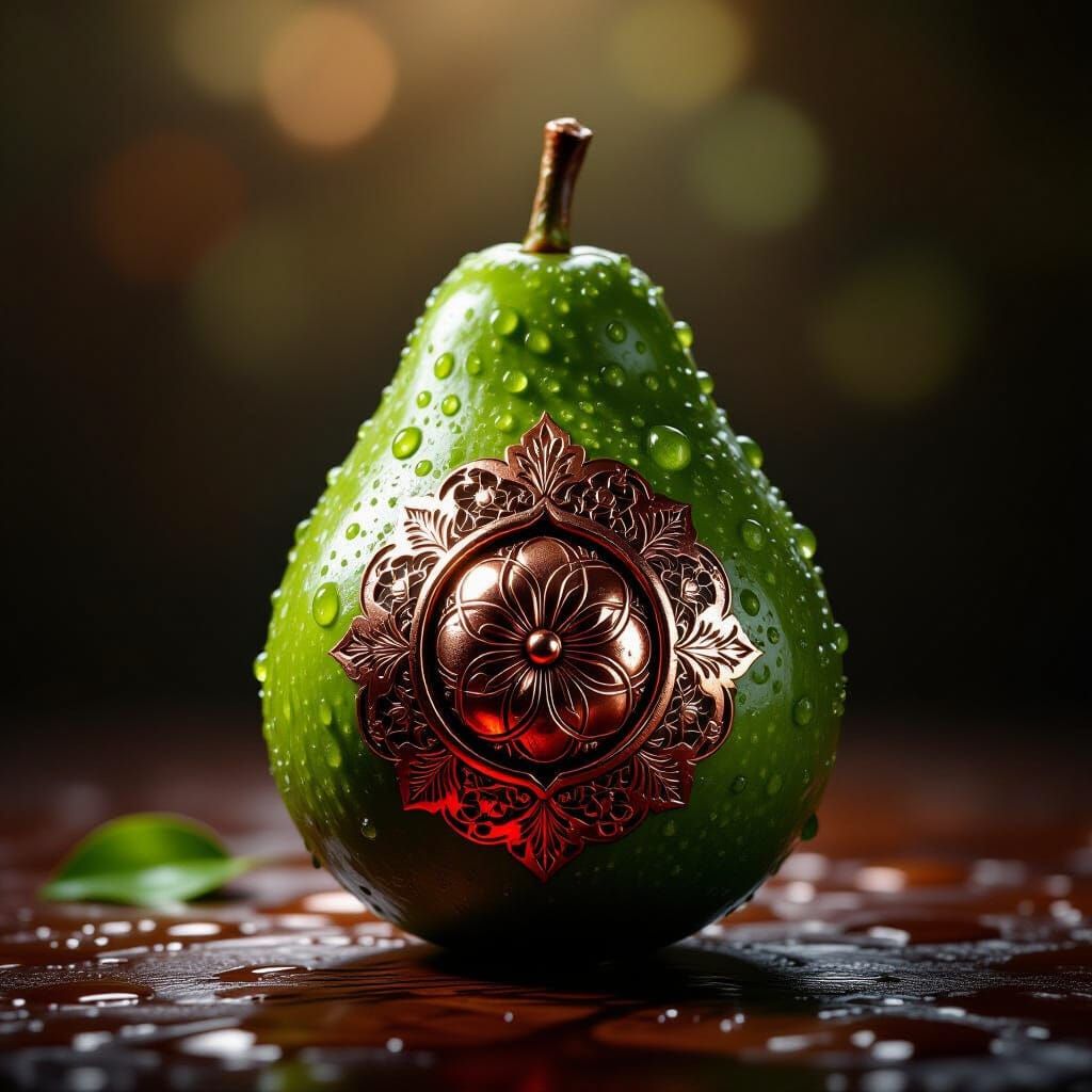 Etrog Fruit with Copper Navel and Floral Patterns