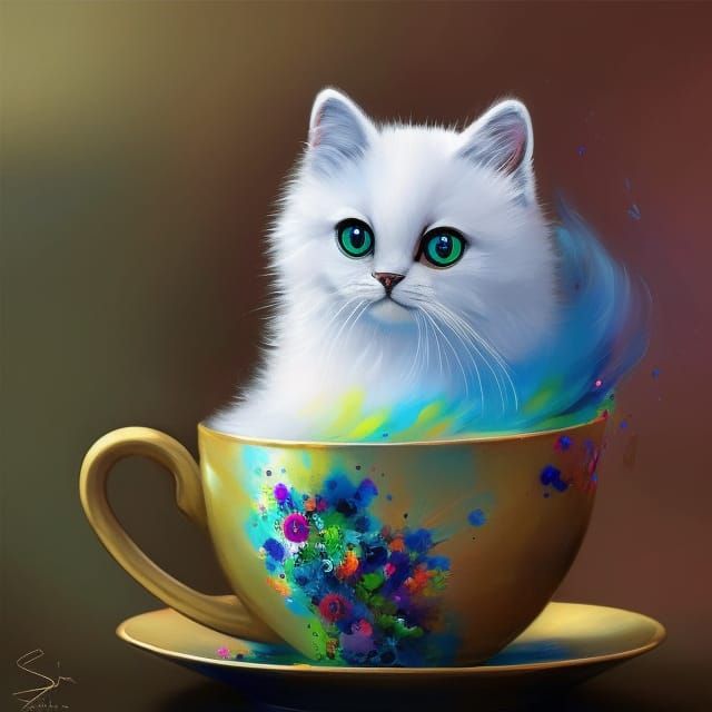 plastic 3d, of a cute anthropomorphic baby Persian cat at a ...