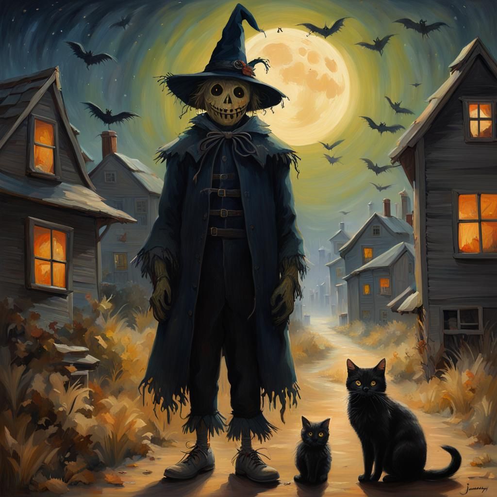 Scarecrow and his Black Cats  by @Jade Jamenzi