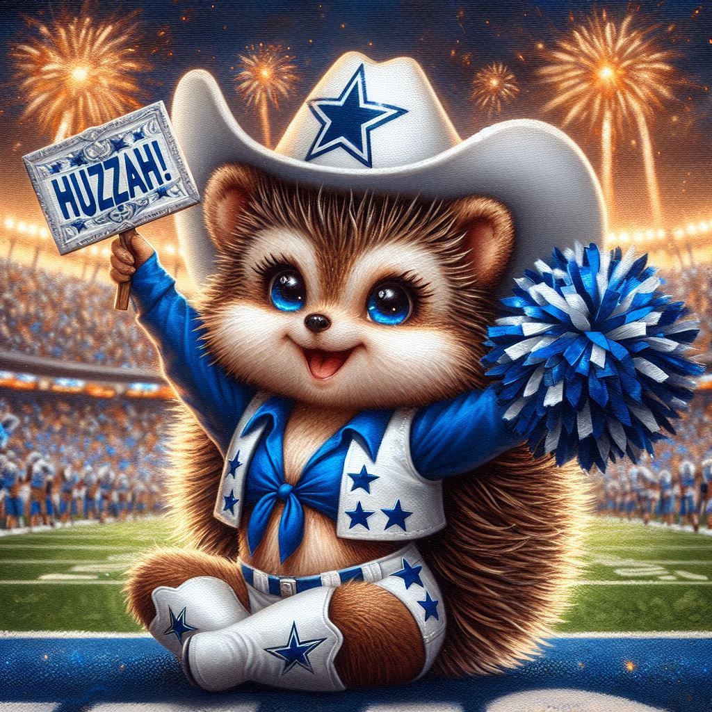 Hedgehog Cheerleader says, "Huzzah!"