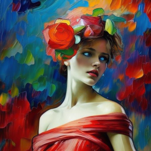 woman dressed in red roses