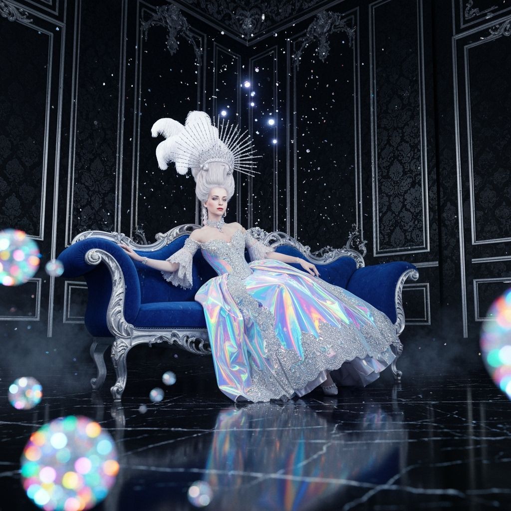 Silver Holo Marie Antoinette on chaise longue