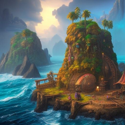 Pirate island detailed matte painting, deep color, fantastic...