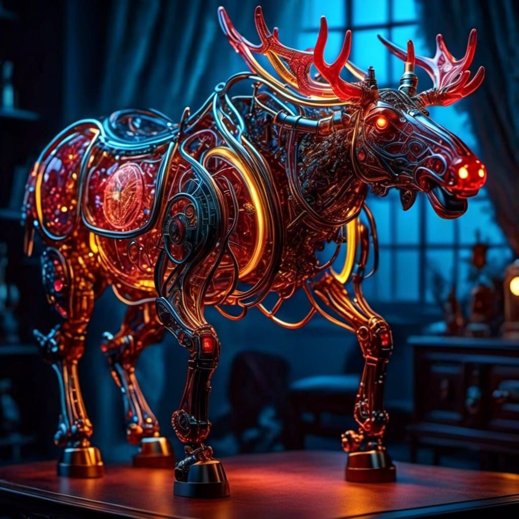 realistic, <lora:Cybernetics:1.0> a cyber moose, soft glow,