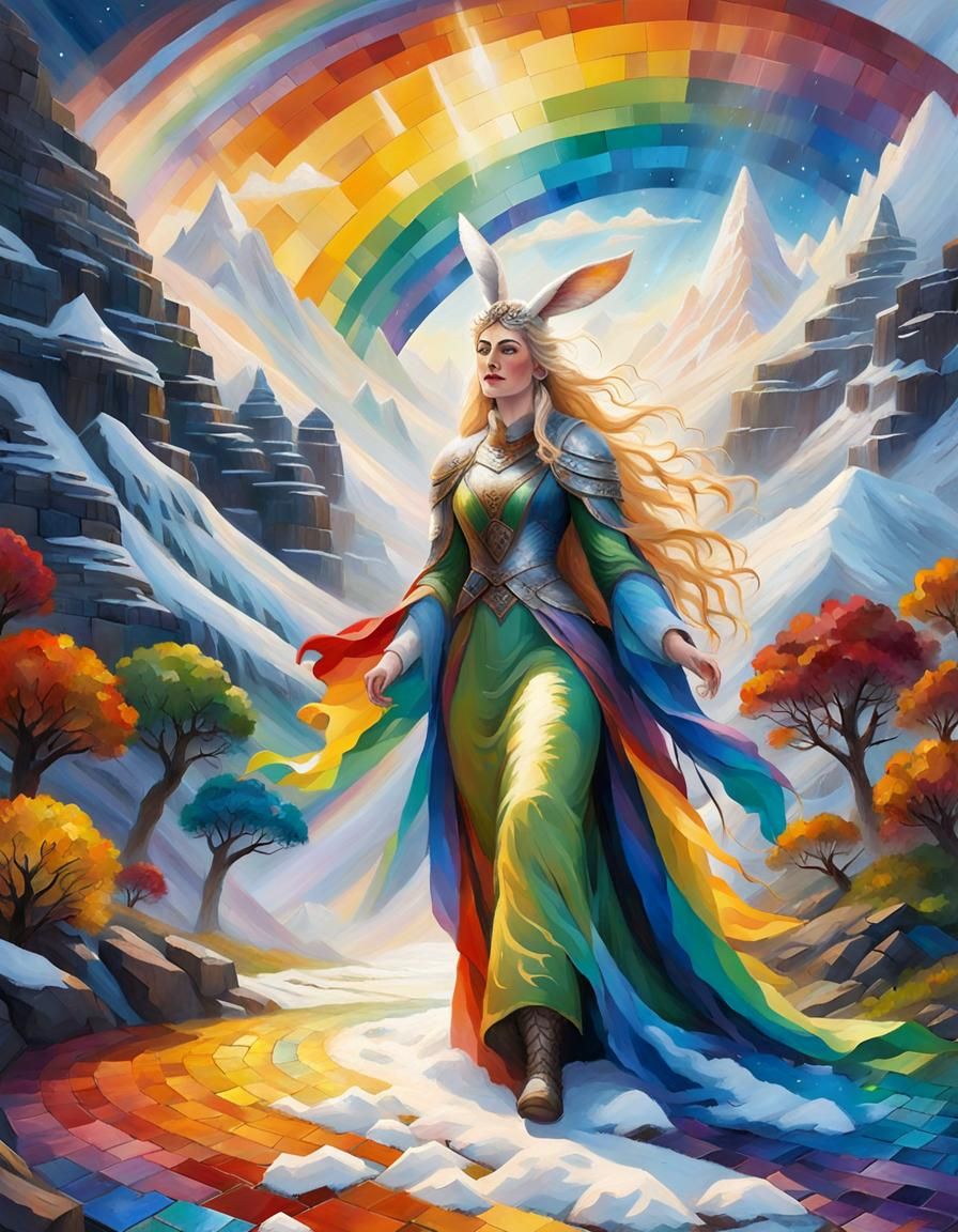 Bifrost Goddess with Bunnies: Impasto Painting