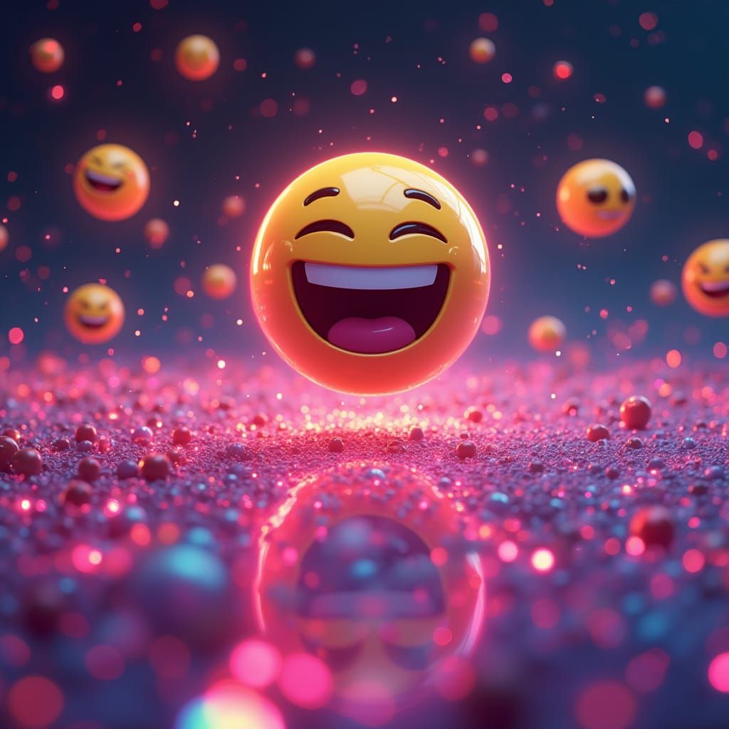 “A floating laughing emoji 😂 surrounded by hundreds of other emojis in a digital space”