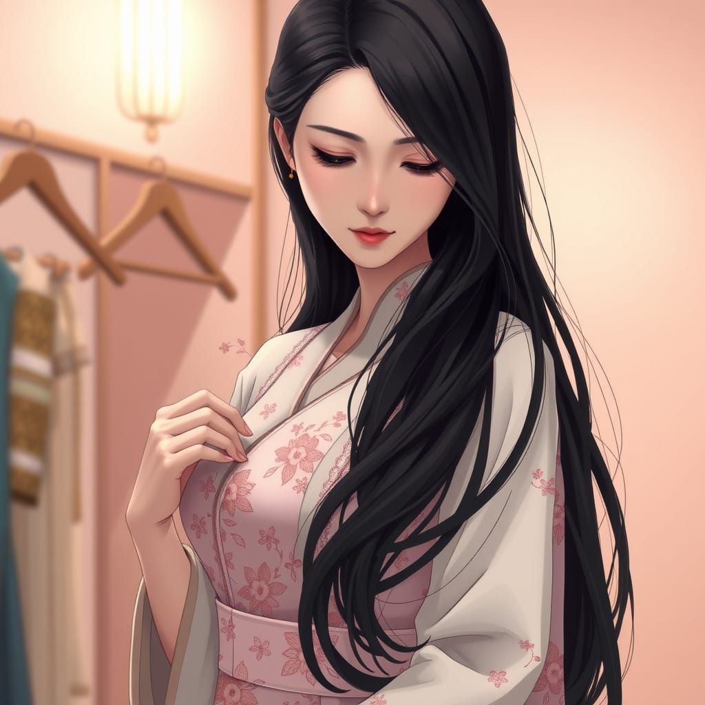Elegant Woman in Japanese Fashion Attire