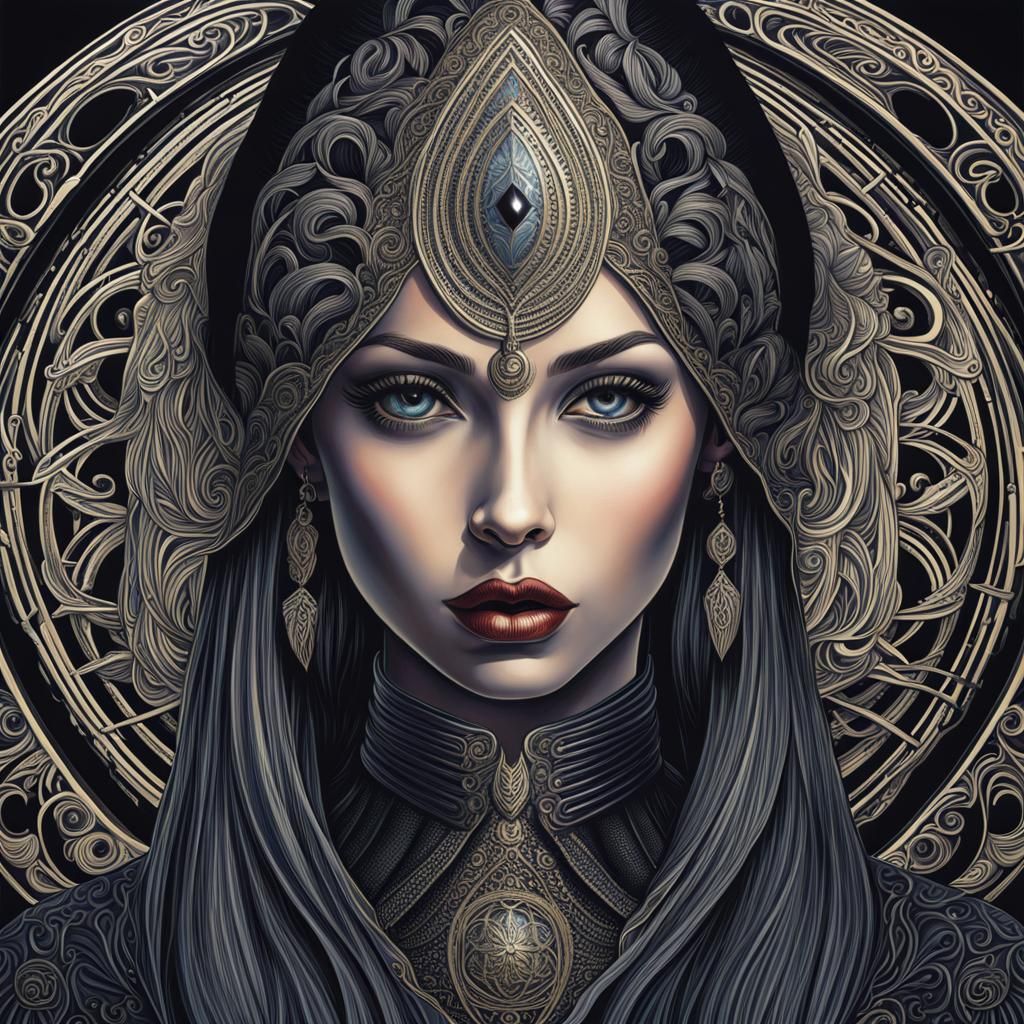 Image in the artistic style of Alex Grey, a girl with a goth...
