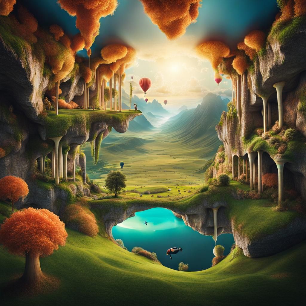 whimsical scene of an (UPSIDE DOWN WORLD:1.3)