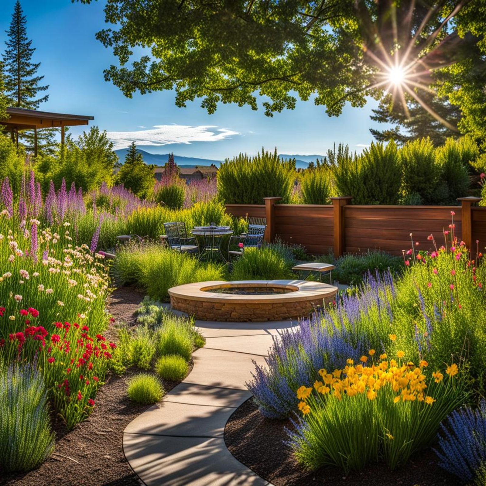 Yard area filled with Colorado native plants in a pleasing, beautiful