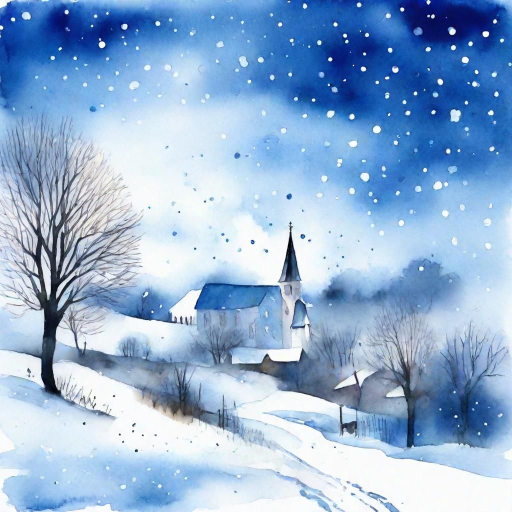 Winter landscape, watercolor