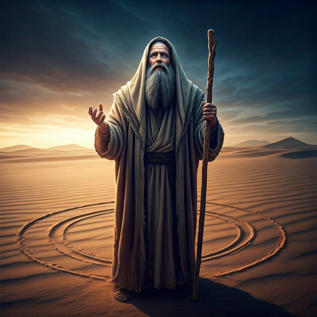 Jewish Mystic in Desert Landscape with Golden Light