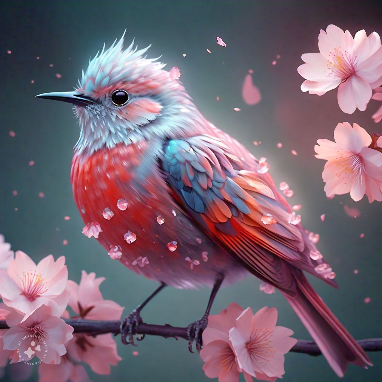 a reflective translucent fluffy cherry blossom songbird cher...