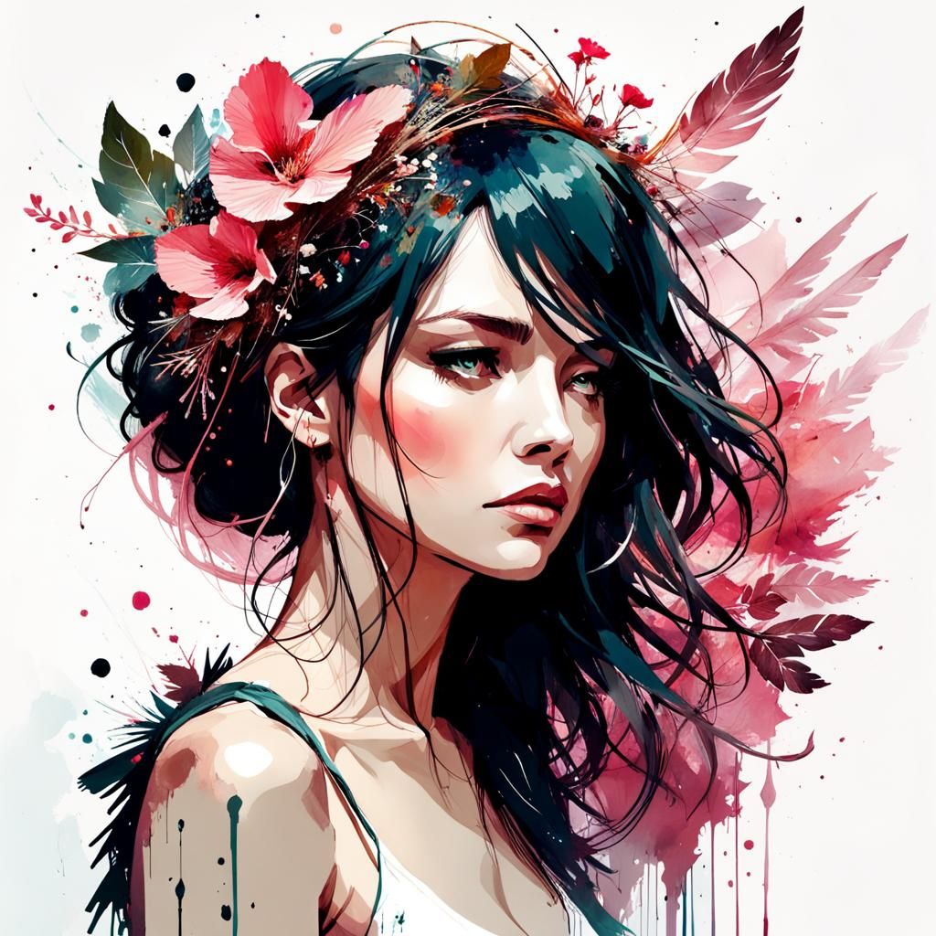 Watercolor Splatter Art in Black and Pink