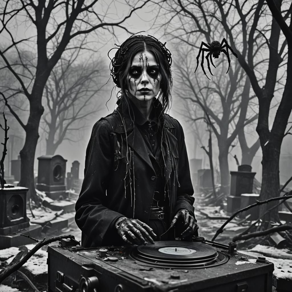 mist. broken puppets. black clouds. goth fashion model. corr...