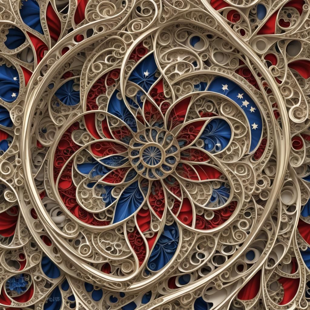 U.S. flag fractal filigree hyperdetailed 8K 3D