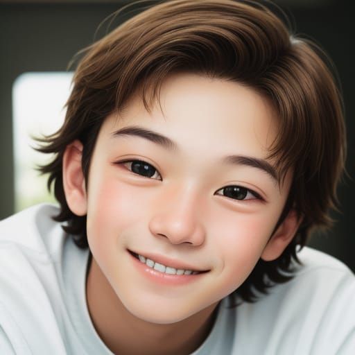 Smiling Boy Portrait in Film Grain Style