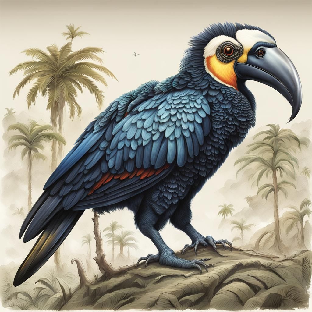 Otherworldly alien exoplanet, great_hornbill/ toucan/ macaw ...