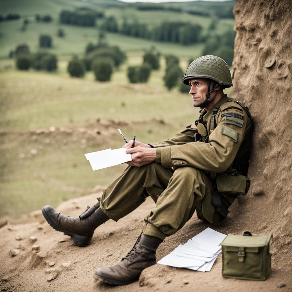 soldier waiting for a letter on the frontline