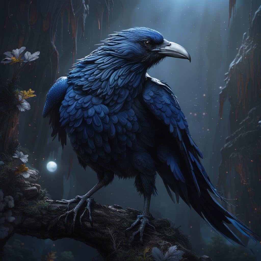 Blue crow in a black nigth  by @Malackion