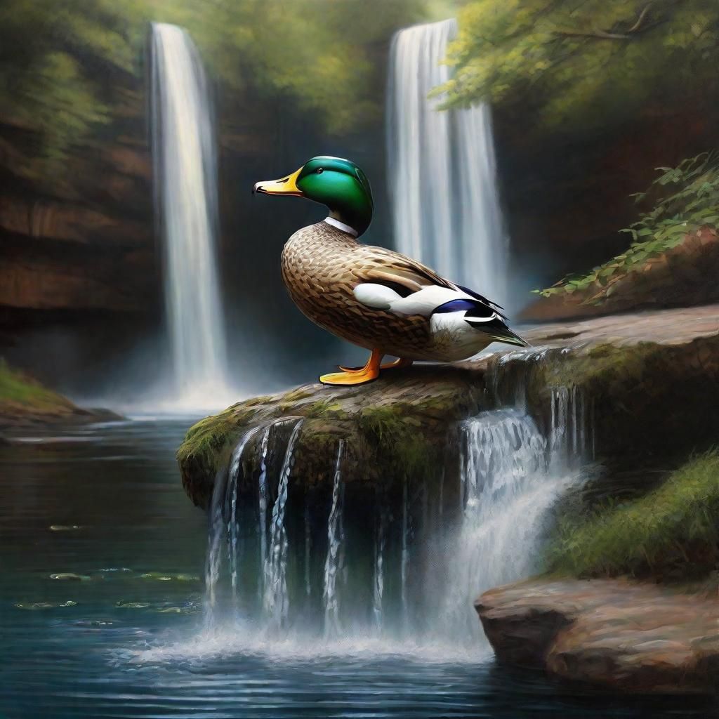 duck by a waterfall