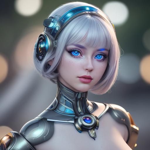 Highly Detailed Fembot Exquisite Fine Features Shining Blue Eyes - AI ...