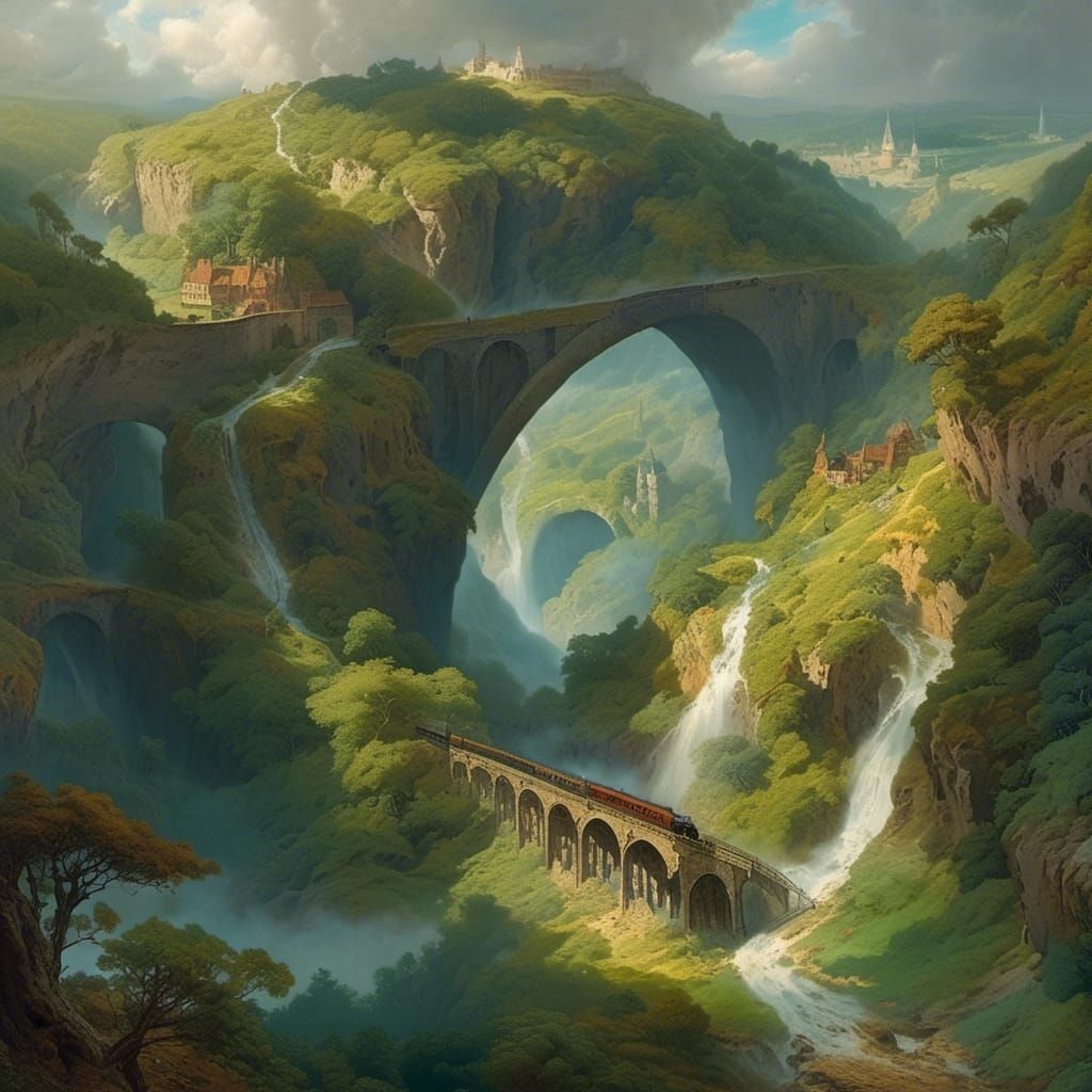 <lora:Classical:0.3> 
Eine Dampflok, die aus einem Tunnel heraus fährt und mächtig aus dem Schornstein raucht. Eine wunderschöne Landschaft...