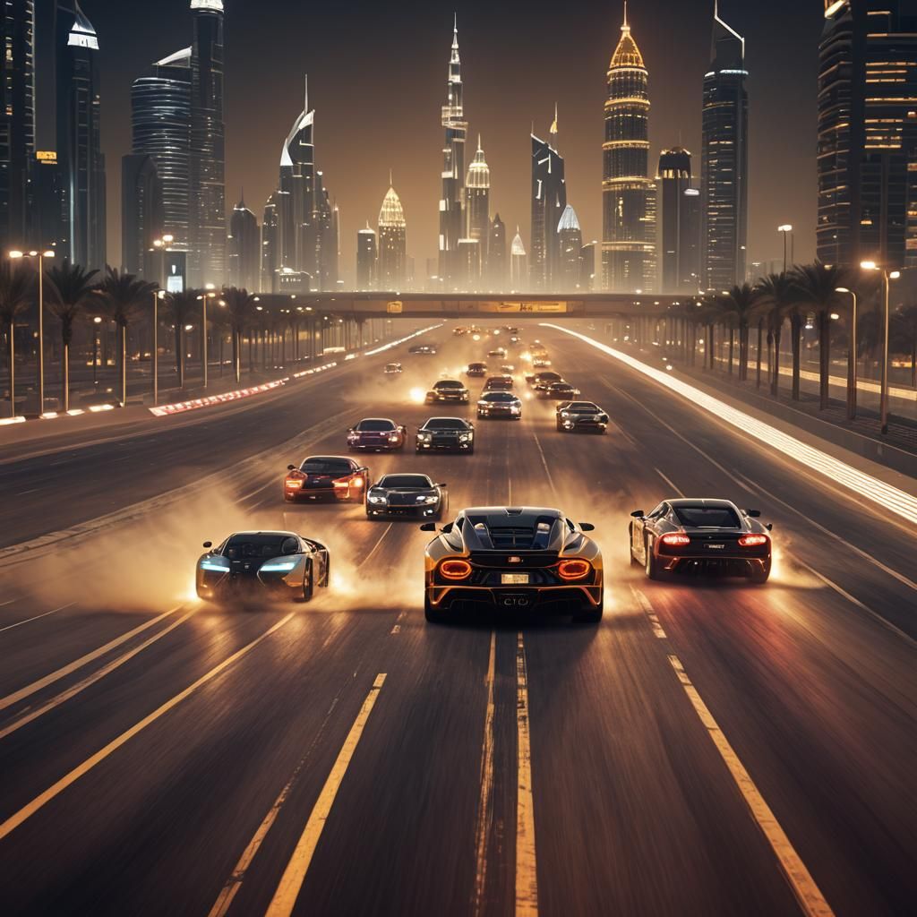 Dubai Race: Bugatti, Ferrari, and McLaren in Hyper-Realistic...