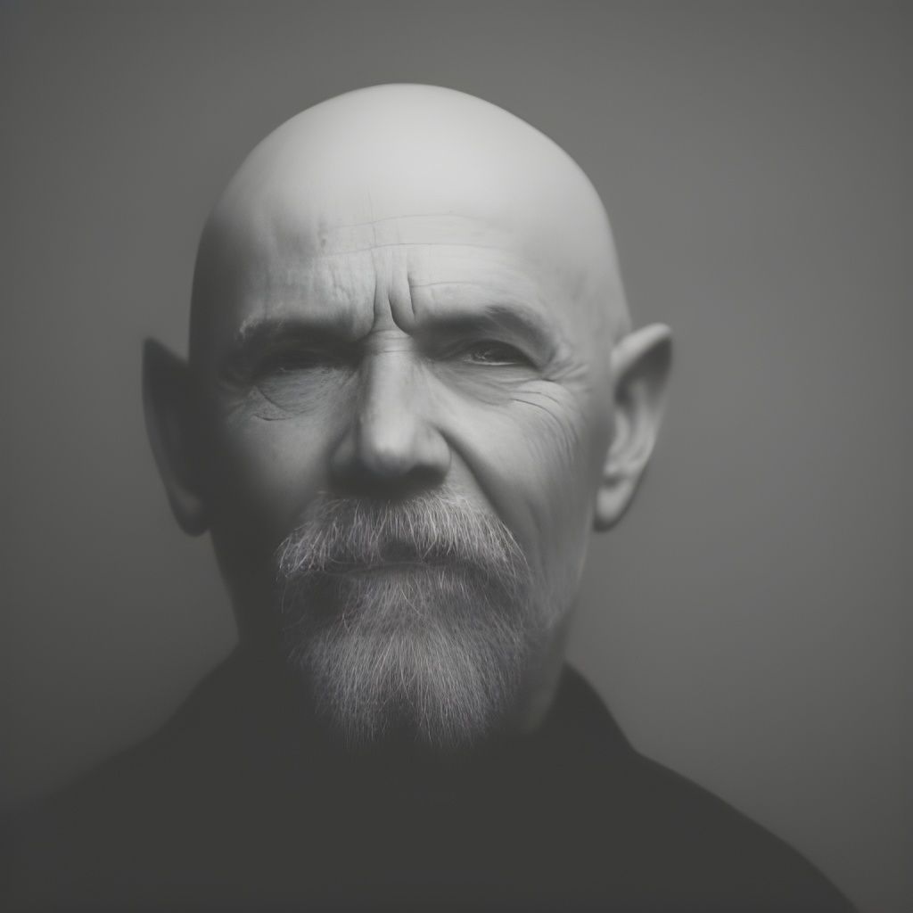 front face portrait of an bald old man embolden by a dark fog - AI  Generated Artwork - NightCafe Creator