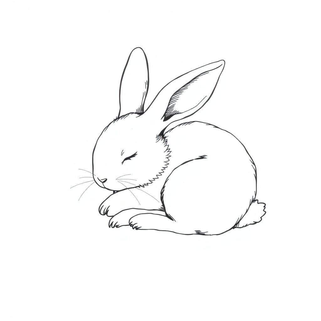 Delicate Rabbit Portrait in Black Line Art