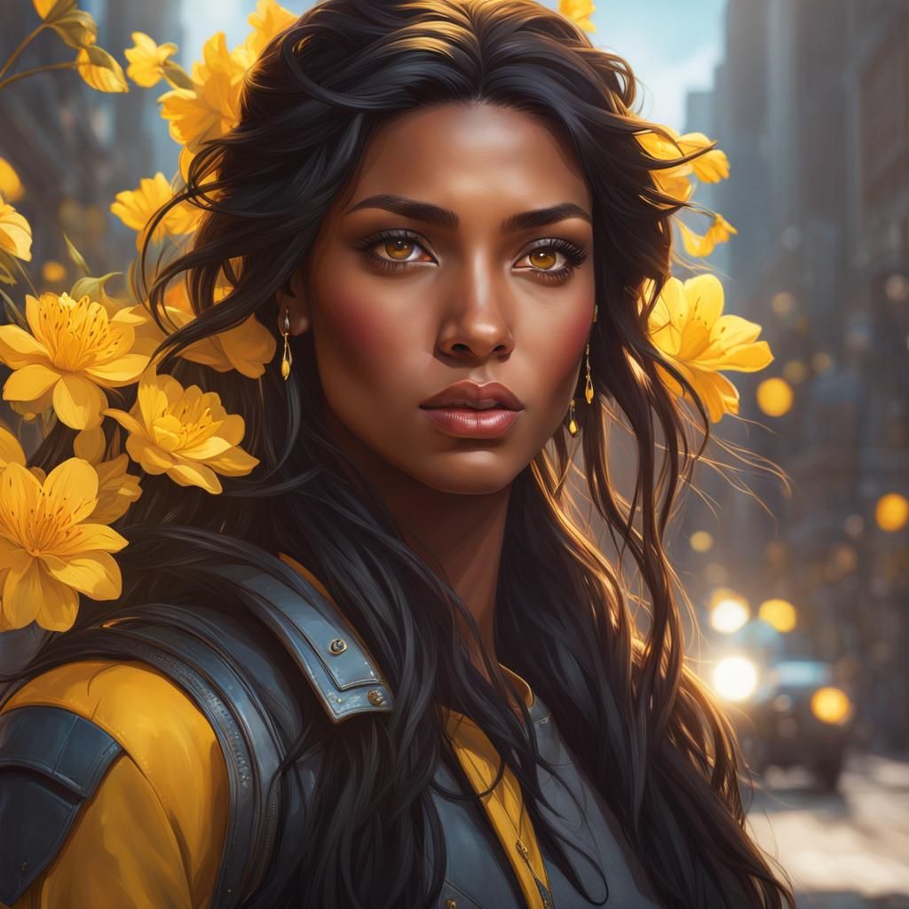 beautiful young light brown skin woman with yellow eyes and ...