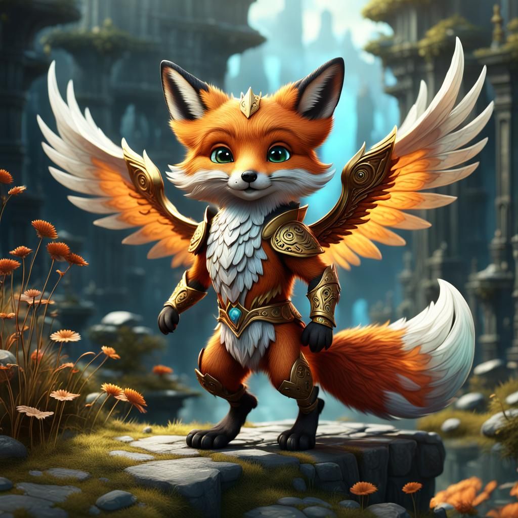 cute fox with wings and two legs