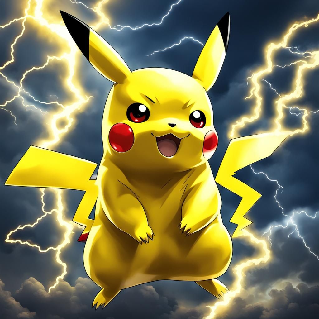 Pikachu surrounded by yellow lightning bolts - AI Generated Artwork ...