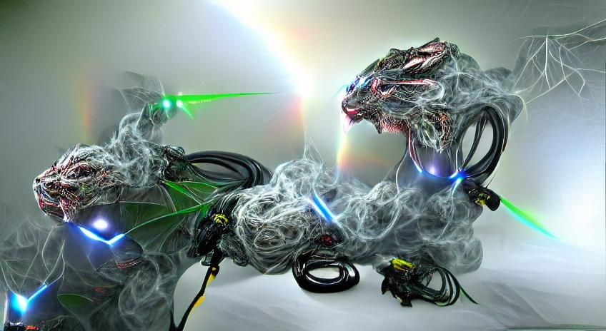 cyber cyborg wires epic dragon lasers smoke fog 8k resolutio...