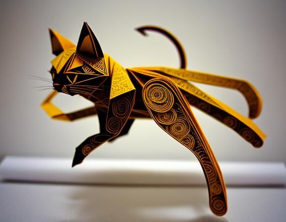 Acrobatic cat. Quilling, paper craft effect Origami paper fo...