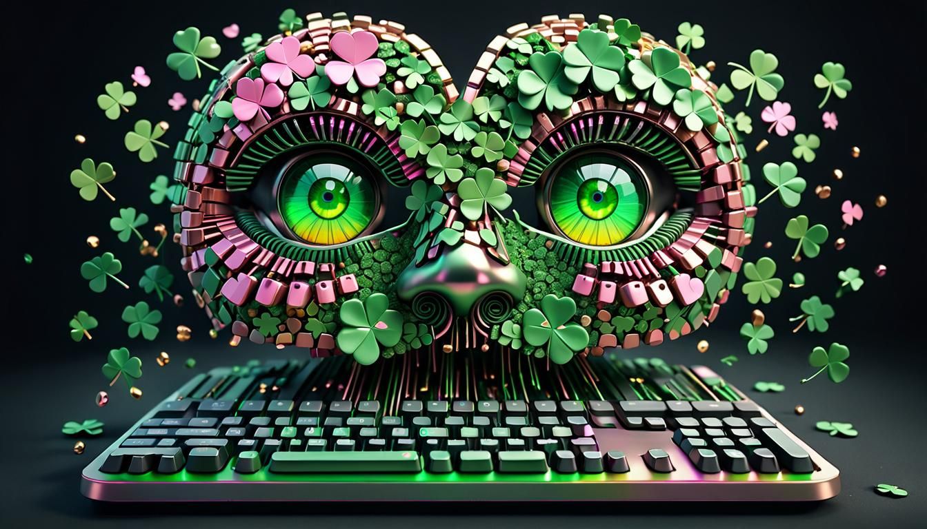 A FACE MADE OUT OF MULTI COLOURED MIN  SHAMROCK LEAFS AND  K...