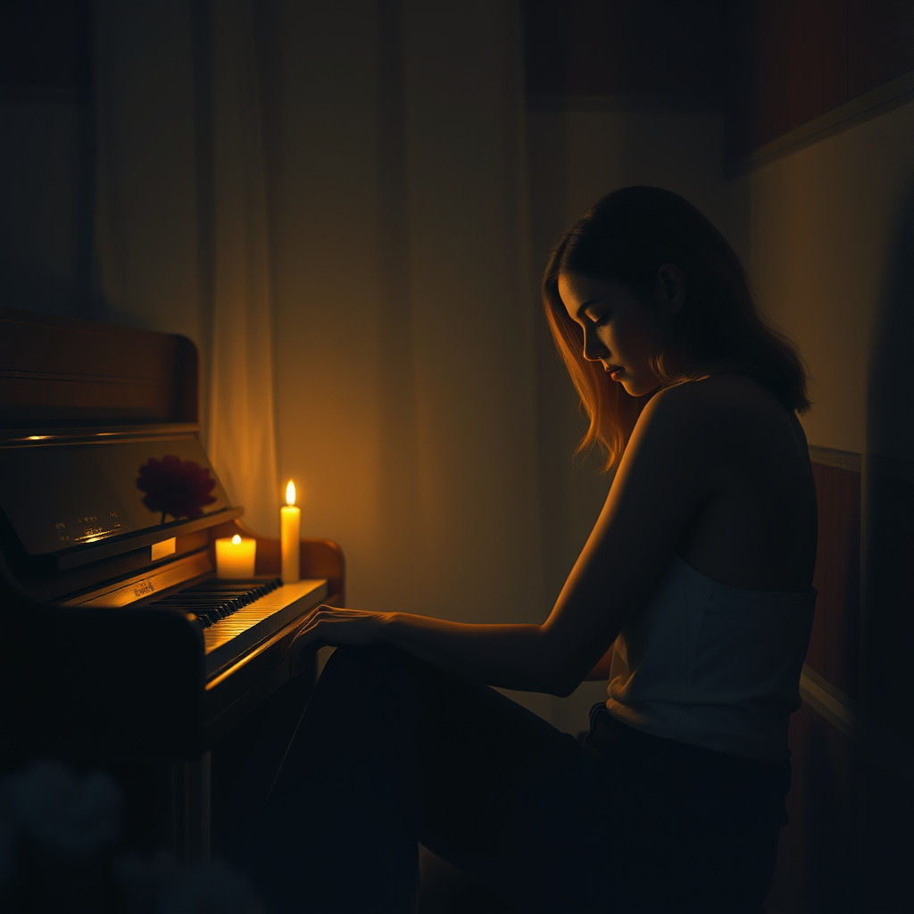 Contemplative Woman in Candlelight: A Surreal Scene