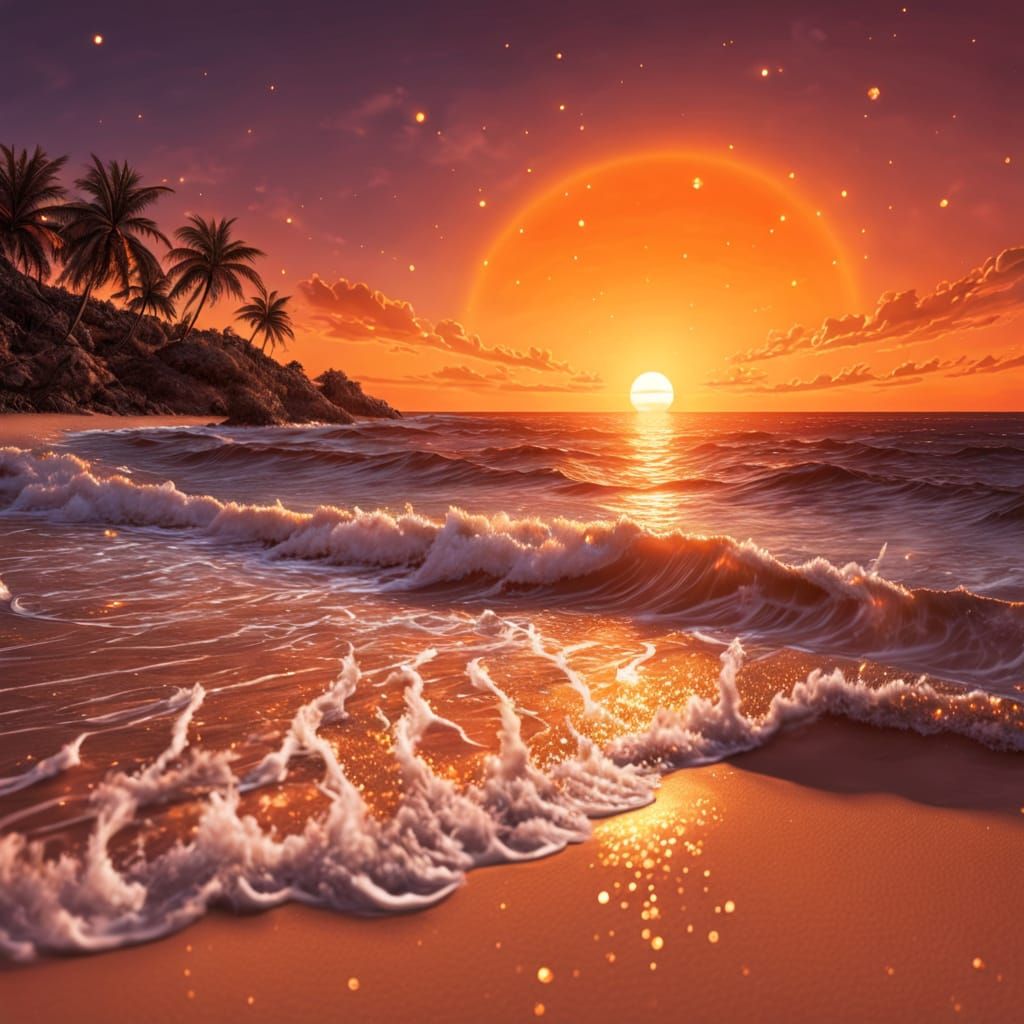 The most amazing orange sunset, all shades of beautiful orange, stunning, awesome, magical, hyperdetailed, ...  by @Jas