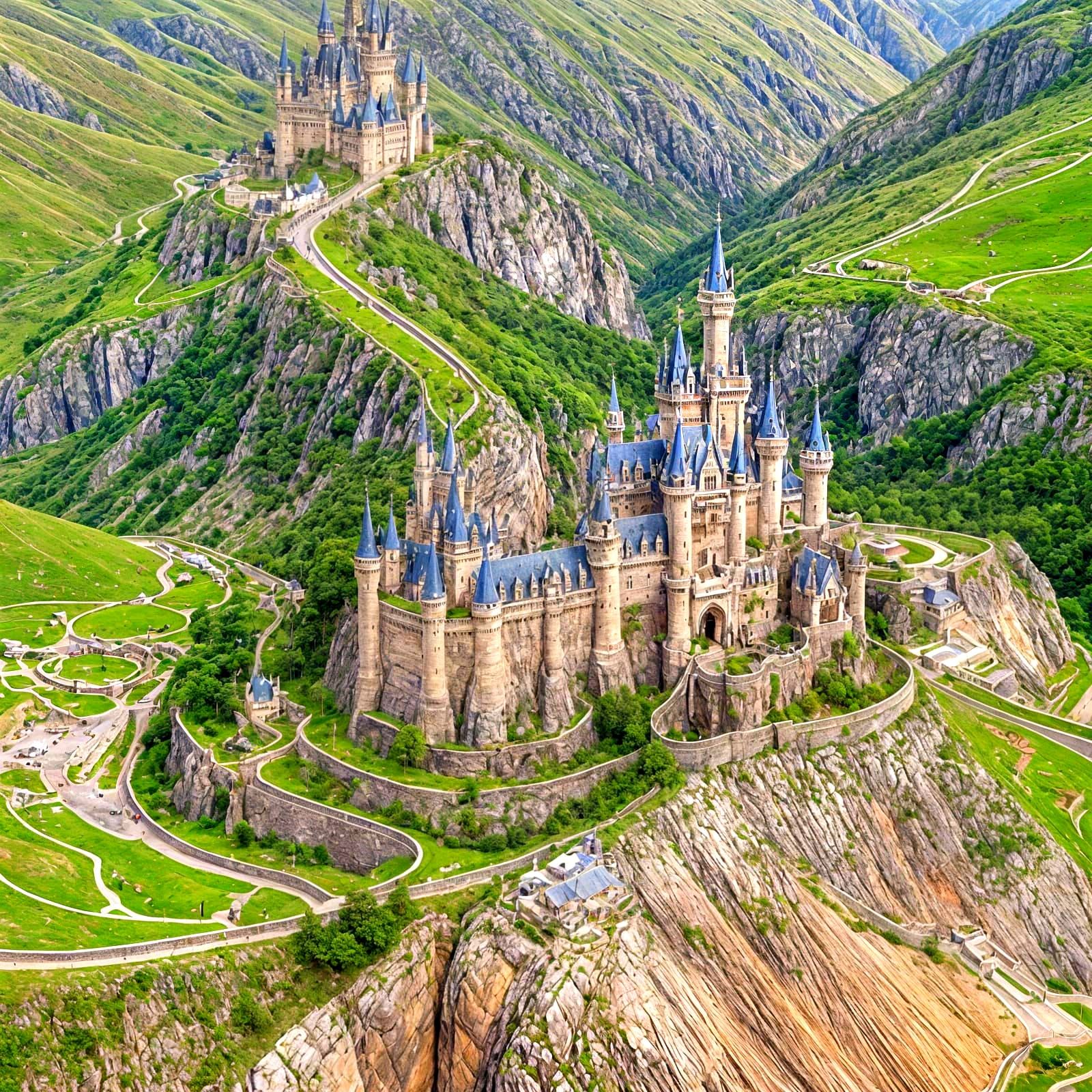 Fantasy Castle Perched on Steep Mountain Peak
