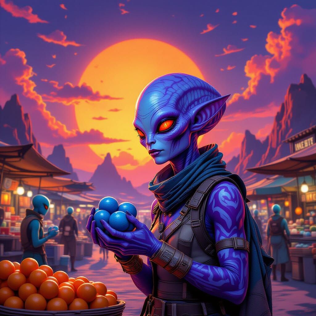 Alien Purchasing Blue Oranges  by @Chloe